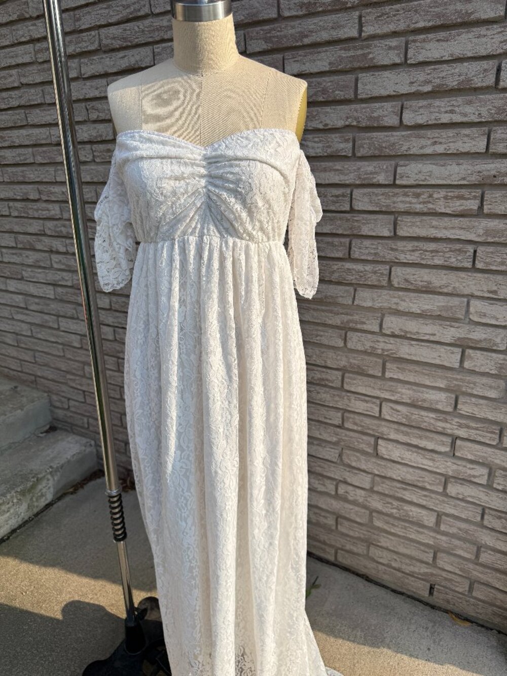 White Lace Off The Shoulder Maternity Photoshoot Maxi Dress Boho Gown